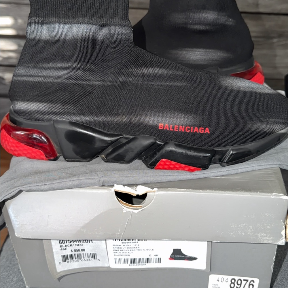 Balenciaga Black and Red Knit Sneakers
